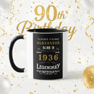 Mug Personnalisé 90e Anniversaire Né 1936 Vintage Noir