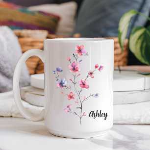 Mug personnalisé à l'aquarelle avec des fleurs pou
