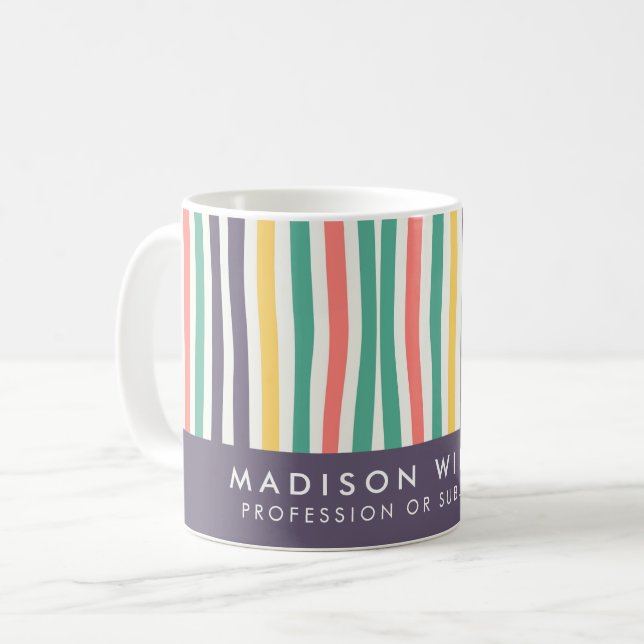 Mug personnalisé à rayures colorées (Devant gauche)
