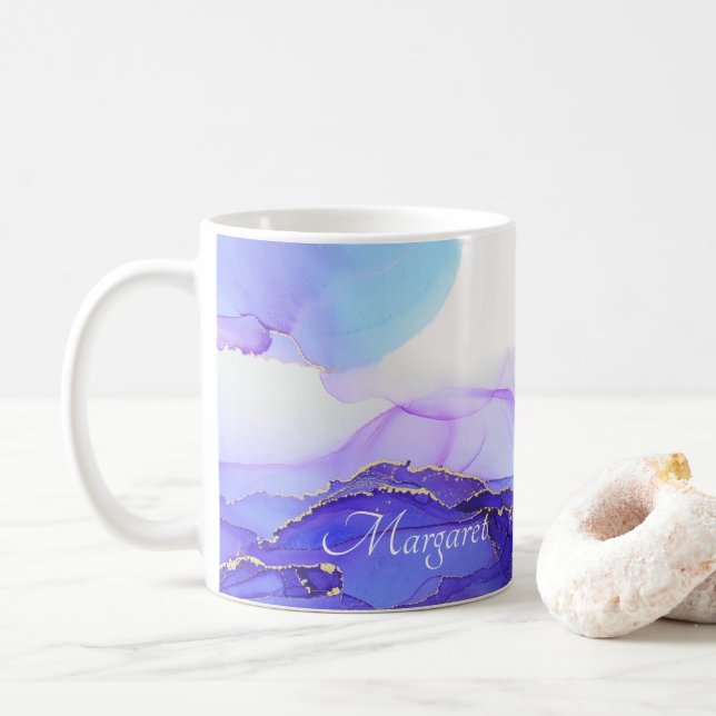 Mug Personnalisé Appelé Violet Bleu Orange Art d'encre (Avec donut)