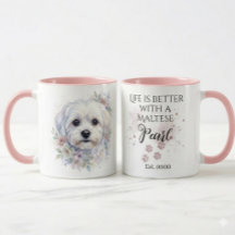 Mug personnalisé avec chien maltais à l'aquarelle