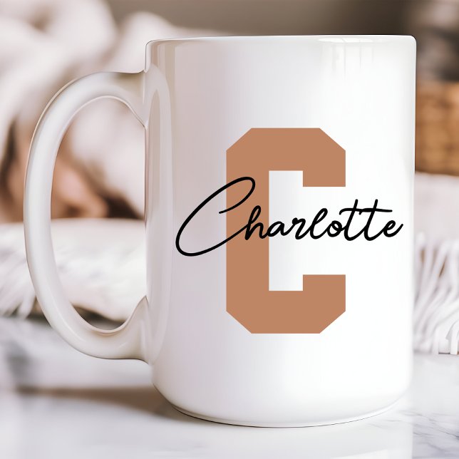 Mug personnalisé avec initiale et nom de Brown, An (custom mug for women, personalized mug for girls, elegant mug design, light brown gift, custom mug)