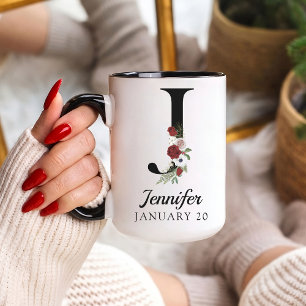 Mug personnalisé avec monogramme floral pour son a