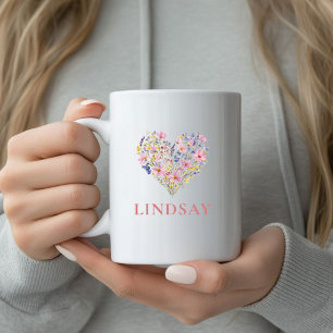 Mug Personnalisé avec Nom et Cœur de Fleurs Sauvag