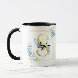Mug personnalisé avec nom • Initiale florale et do