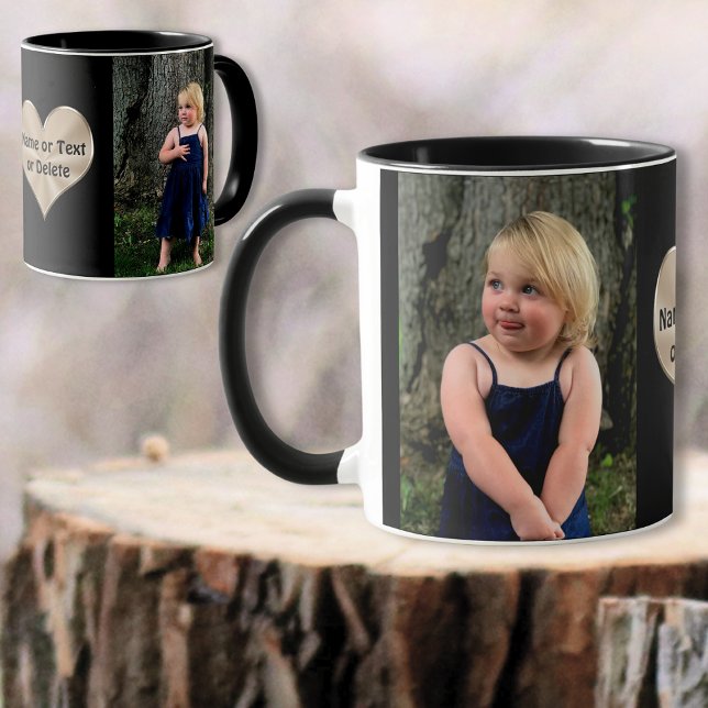 Mug personnalisé avec photo et texte sur le coeur (Personalized Father's Day Gifts. 2 Photo Coffee Mugs. Nice, gift ideas for grandpa and dad. )