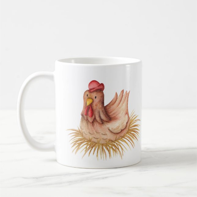 Mug personnalisé avec une poule d'aquarelle (Gauche)