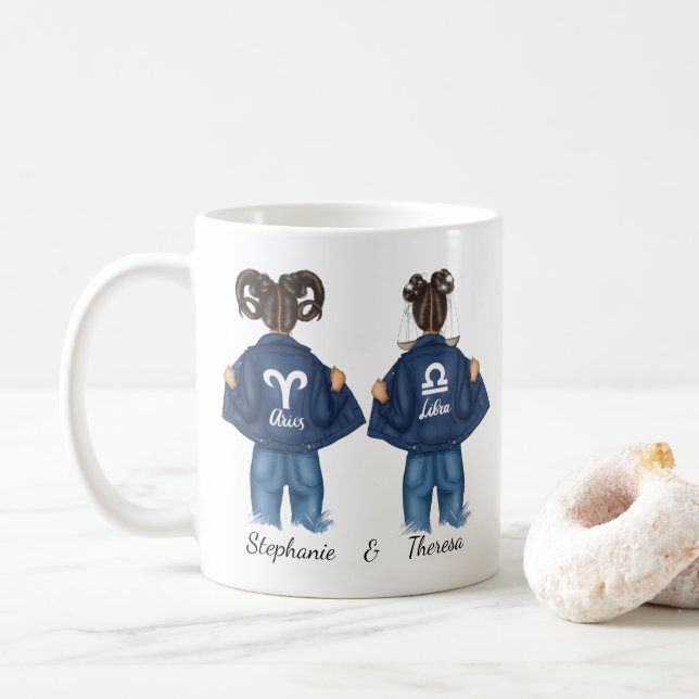 Mug Personnalisé Best Friends Aries Libra Girl Jean (Avec donut)
