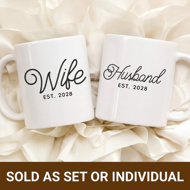 Mug Personnalisé, Cadeau pour Femme et Mari (Wifey and Hubby matching mugs, Newlyweds first home gifts, Bachelorette party bride groom gifts)
