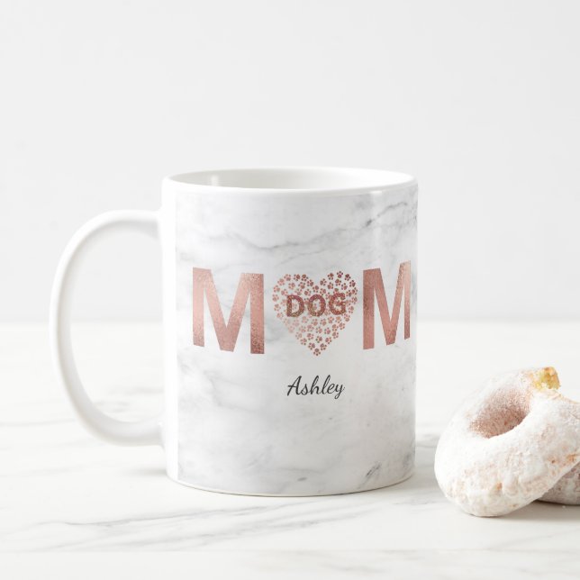 Mug Personnalisé Chien Maman Rose Gold Empreintes de p (Avec donut)