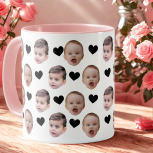 Mug Personnalisé Cute Baby Face 2 Photos Coeur Noir
