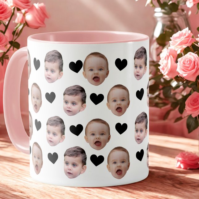 Mug Personnalisé Cute Baby Face 2 Photos Coeur Noir (Créateur téléchargé)