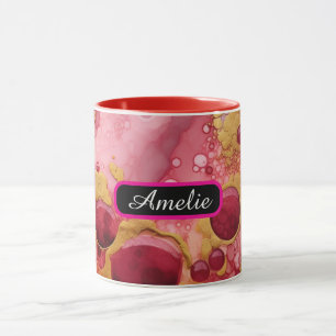 Mug personnalisé de style encre à alcool avec nom,