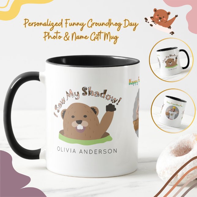 Mug Personnalisé Funny Groundhog Day Photo & Nom Cadea (Créateur téléchargé)
