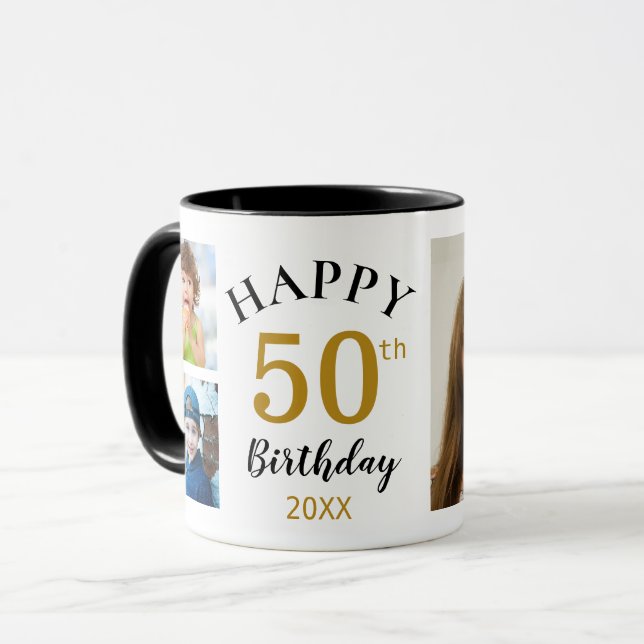Mug Personnalisé Joyeux 50e anniversaire 5 Collage pho (Devant gauche)
