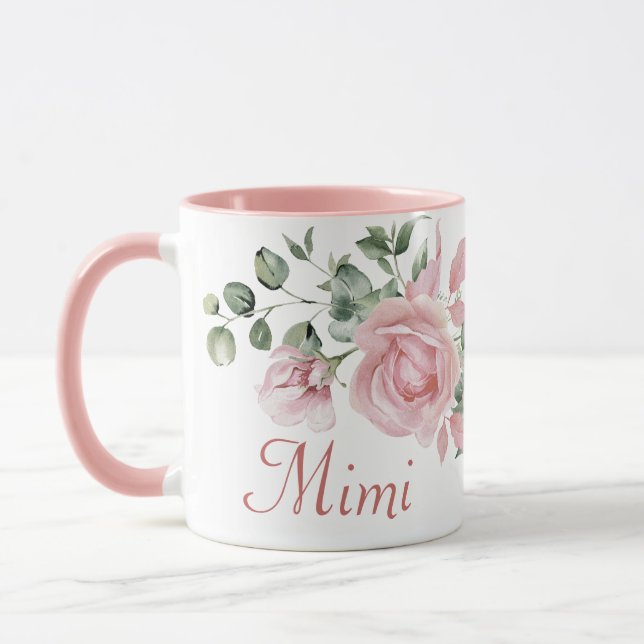 Mug Personnalisé Mimi rose Roses Floral Personnalisé (Gauche)