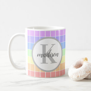 Mug Personnalisé Monogramme Bandes arc-en-ciel mignon