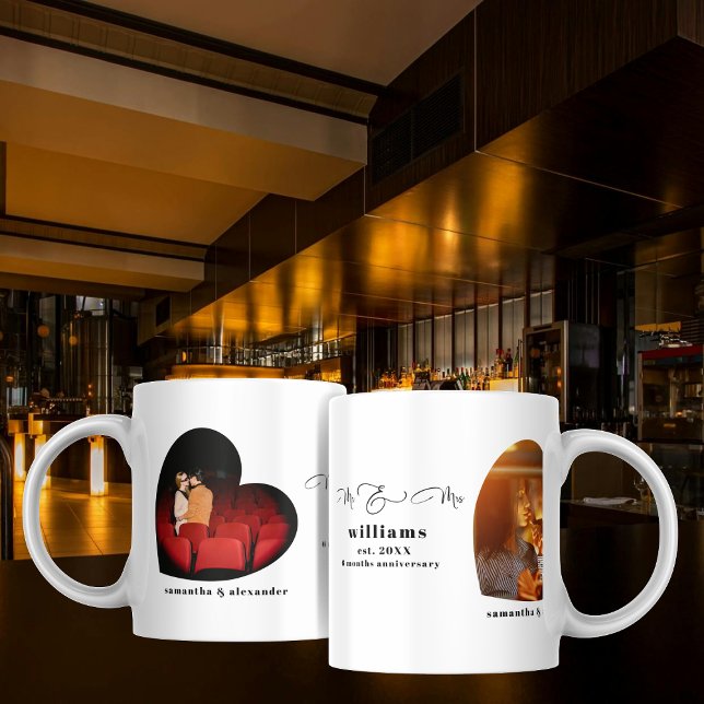 Mug Personnalisé Monsieur et Madame Mariage Anniversai (Custom Mr & Mrs Wedding Anniversary Gift 2 Photo Coffee Mug)
