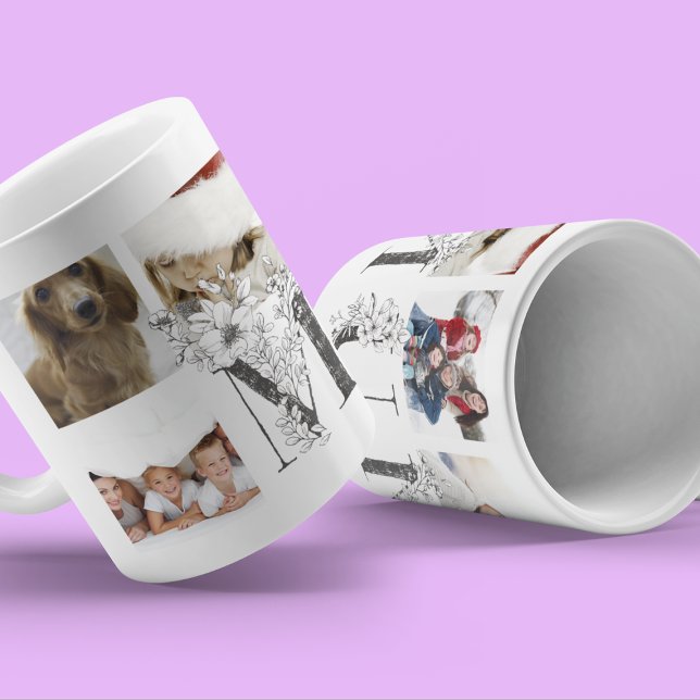 Mug Personnalisé | MUM | Jamais Floral Multi Photo (Créateur téléchargé)