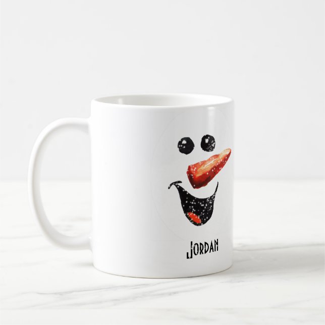 Mug Personnalisé Nom Bold rire Snowman Visage & neige (Gauche)
