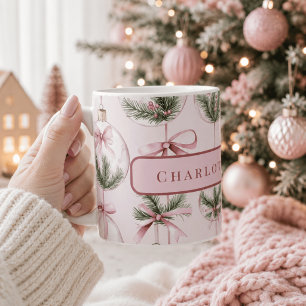 Mug personnalisé Ornement de Noël Rose Moderne