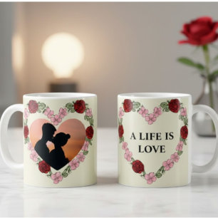 Mug Personnalisé Photo – Cadre Cœur Floral