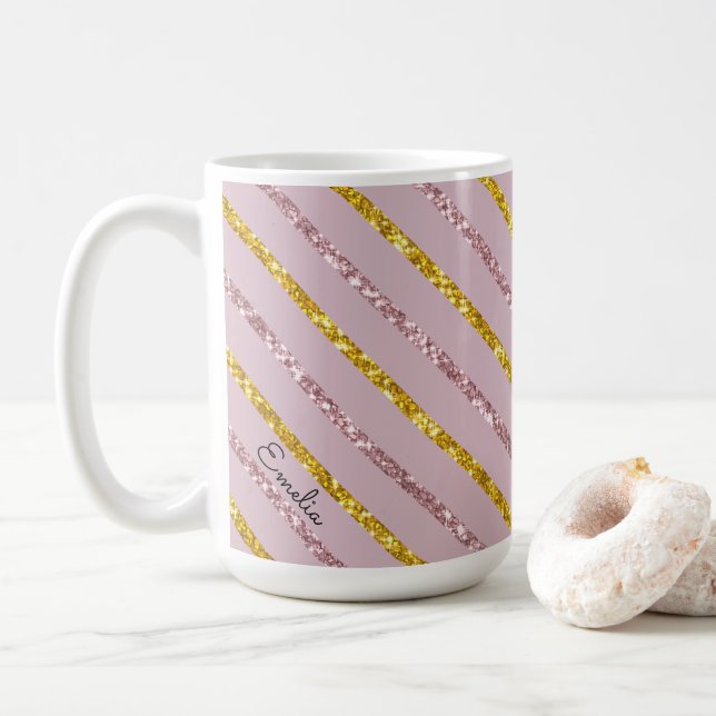 Mug personnalisé rose et or (Avec donut)