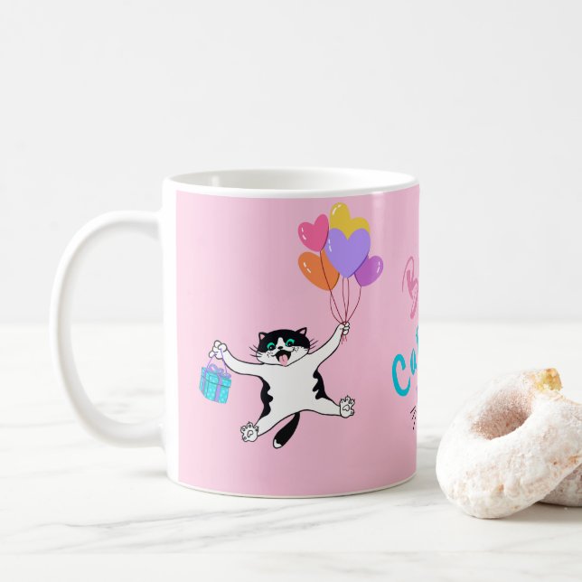 Mug Personnalisé rose meilleur chat maman jamais (Avec donut)
