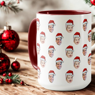 Mug Personnalisé Santa Hat Visage Noël Cadeau 2 Photos