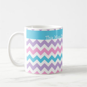 Mug Personnalisé, Turquoise, Rose, Chevrons Mauve