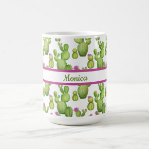 Mug Personnalisé, vert et violet, modèle Cactus