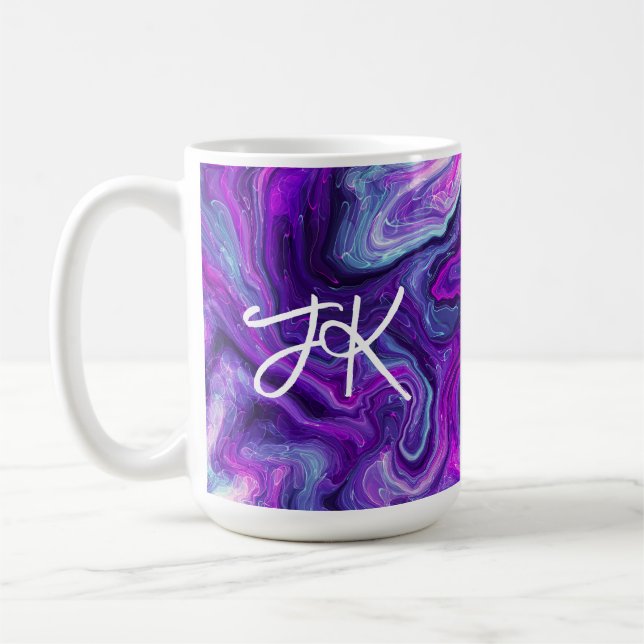 Mug Personnalisé violet, bleu, marbre rose Fluid Art (Gauche)