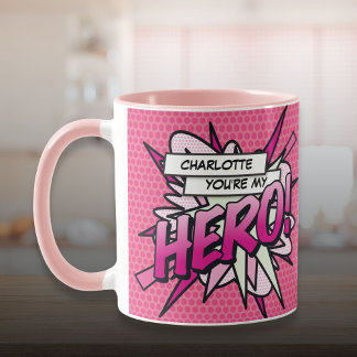 Mug Personnalisé Vous êtes My HERO Comic Book Pink