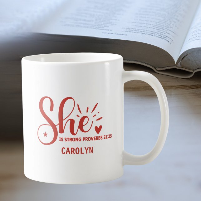 Mug Personnalisée Elle est forte Rouge Coeur Proverbe  (Créateur téléchargé)