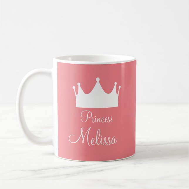Mug Personnalisée Girl Kids Princess Pink Crown (Gauche)