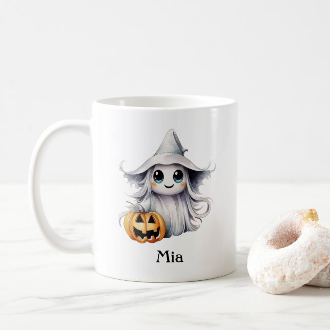 Mug Personnalisée Halloween Boo-tiful Ghost Girl (Avec donut)