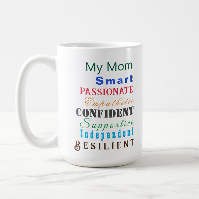 Mug Personnalisée Maman Qualités colorées des grandes  (Gauche)