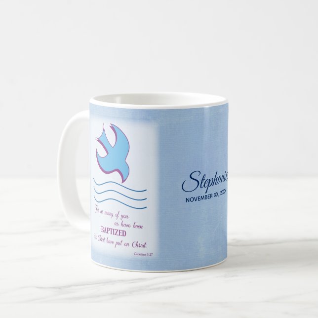 Mug Personnaliser, Adulte Baptême Dove on Blue (Devant gauche)