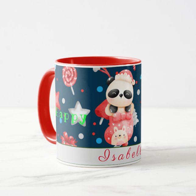 Mug Personnaliser des fêtes de Panda Texte et nom (Devant gauche)