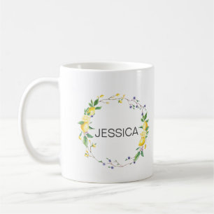 Mug Personnaliser le nom Elegant Lemon Floral Wreath