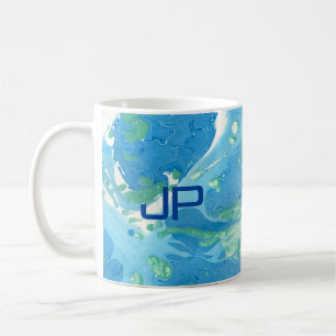 Mug Personnaliser Monogramme Moderne Art Abstrait Bleu