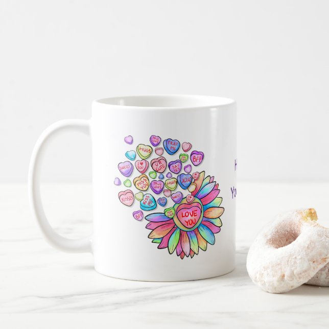 Mug Personnaliser Saint-Valentin Coeurs bonbons Cadeau (Avec donut)