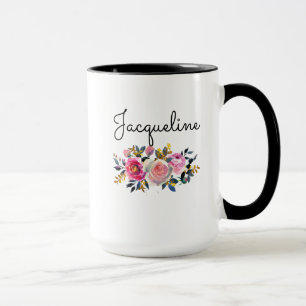 Mug Personnalisez le nom Bleu Peonies Floral Bouquet C