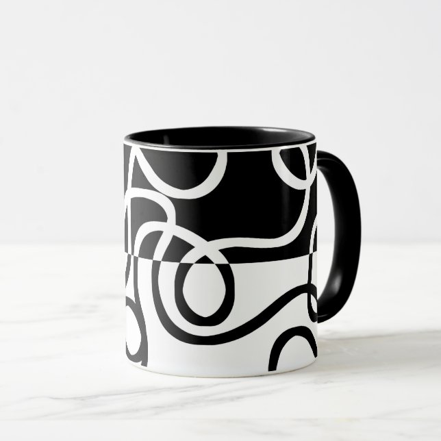 Mug Persuasion linéaire I : Abstrait noir et blanc (Devant droit)