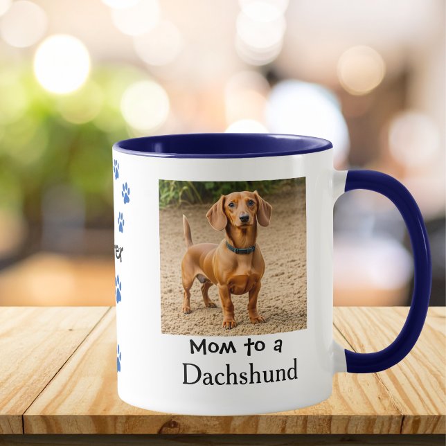 Mug Pet Photo Dachshund Paw Blue Personalize ( Front of mug,  your dogs photo, change the wording ,if you so choose,)
