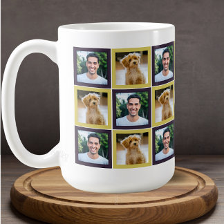 Mug Pet Photo Patchwork Squares Pattern Mom Dad  