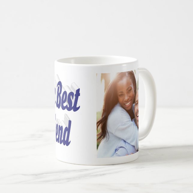 Mug Petit ami Photo avec script bleu foncé (Devant droit)