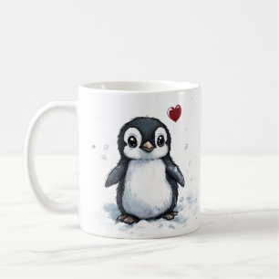 Mug Petit Cadeau, Petit Pingouin Avec Coeur, Propre Te