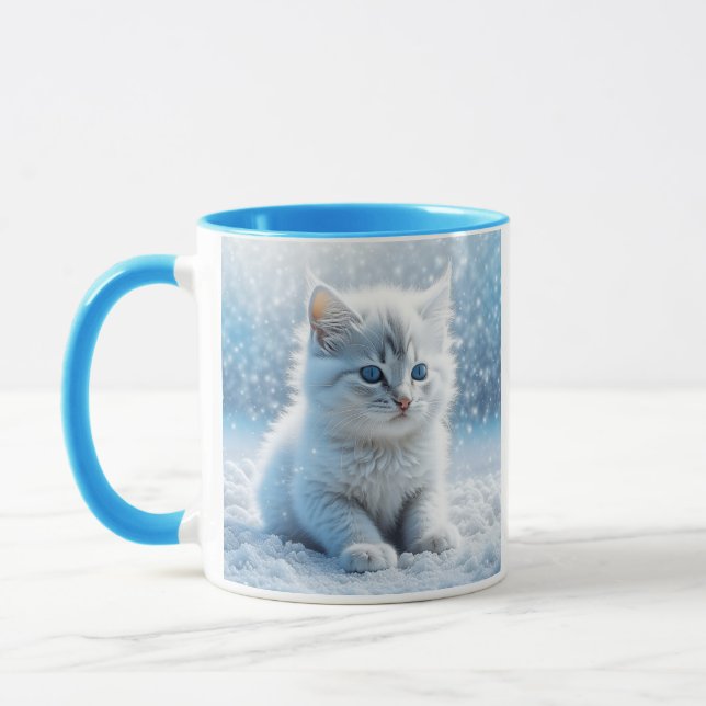 Mug Petit chaton blanc personnalisé en neige (Gauche)