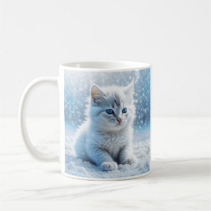Mug Petit chaton blanc personnalisé en neige